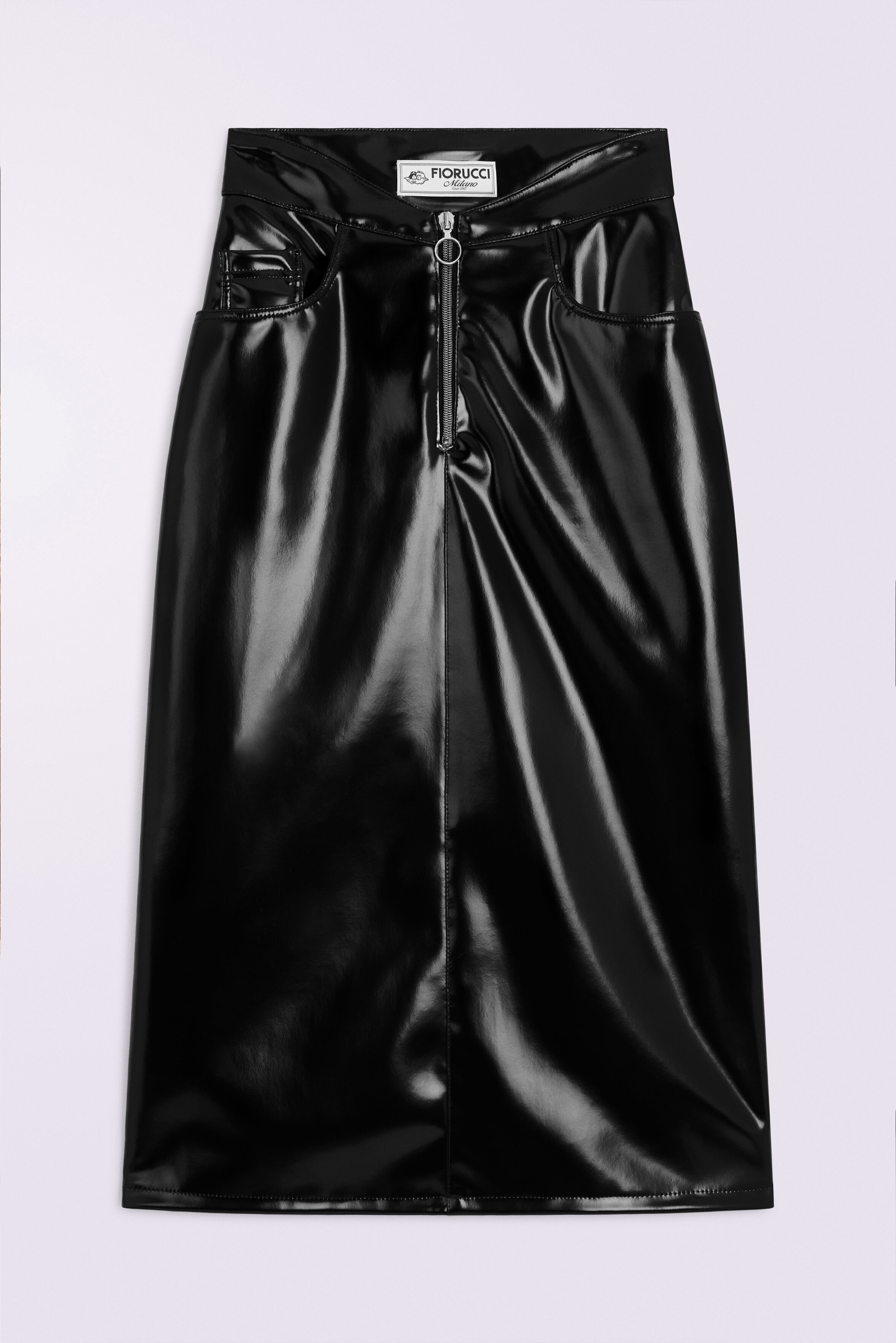 Vinyl Zippered Midi Skirt Black